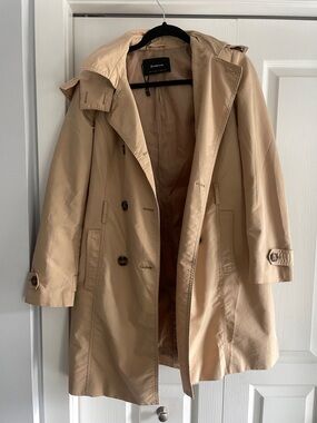 stradivarius Tan Trench Coat with Hood